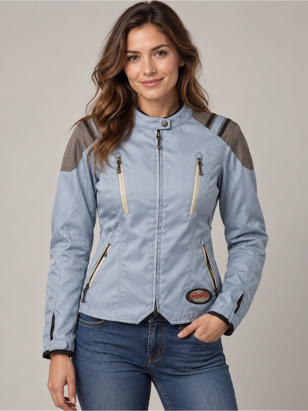 Harley-Davidson Women’s Riding Gear Jacket Blue Gray Lace-Up Back Size L